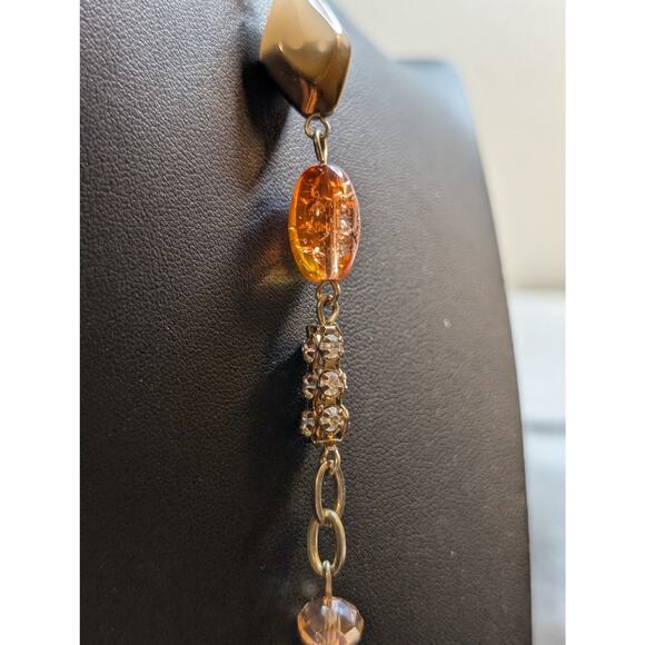 Two Coordinating Loft Beaded Orange Pink Yellow Gold Tone Beaded Long Necklaces - Picture 9 of 12